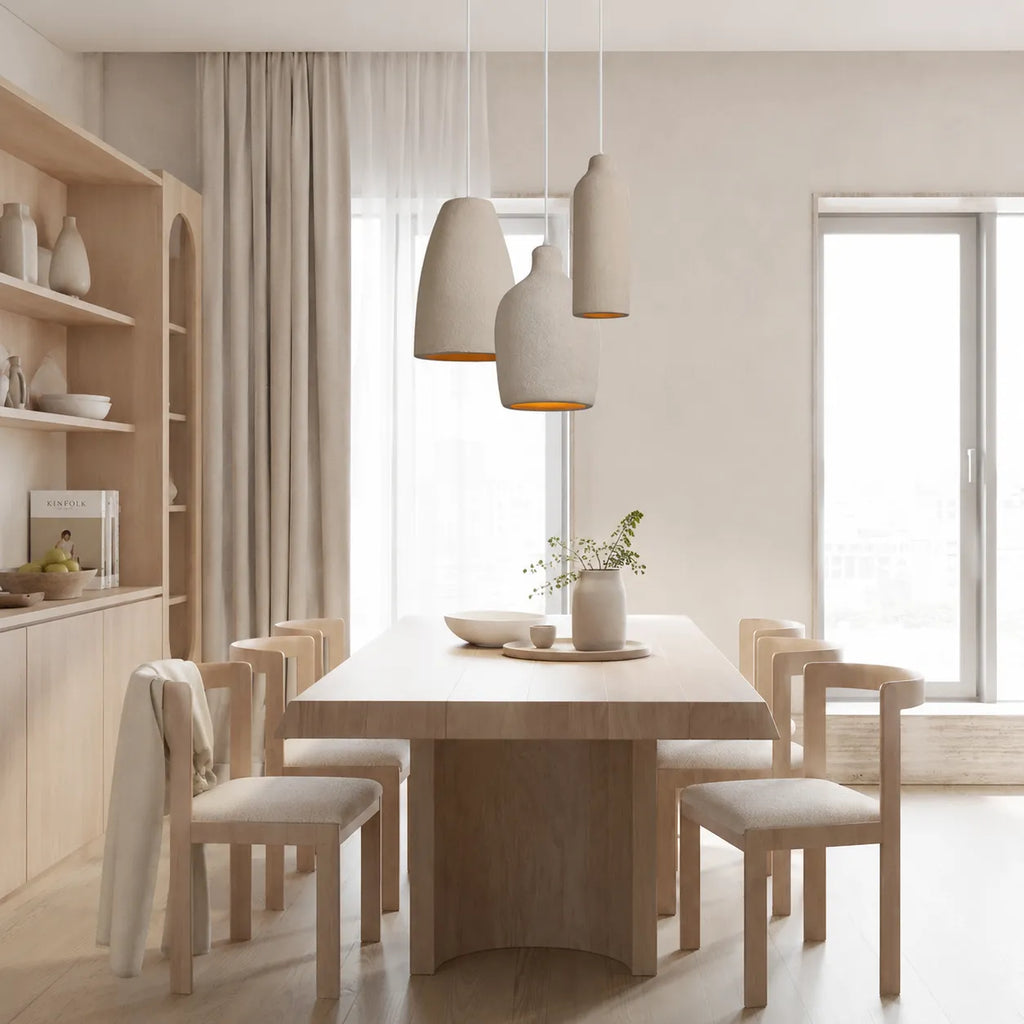 Pendant Light with Sculptural Vase Form and Plaster Texture