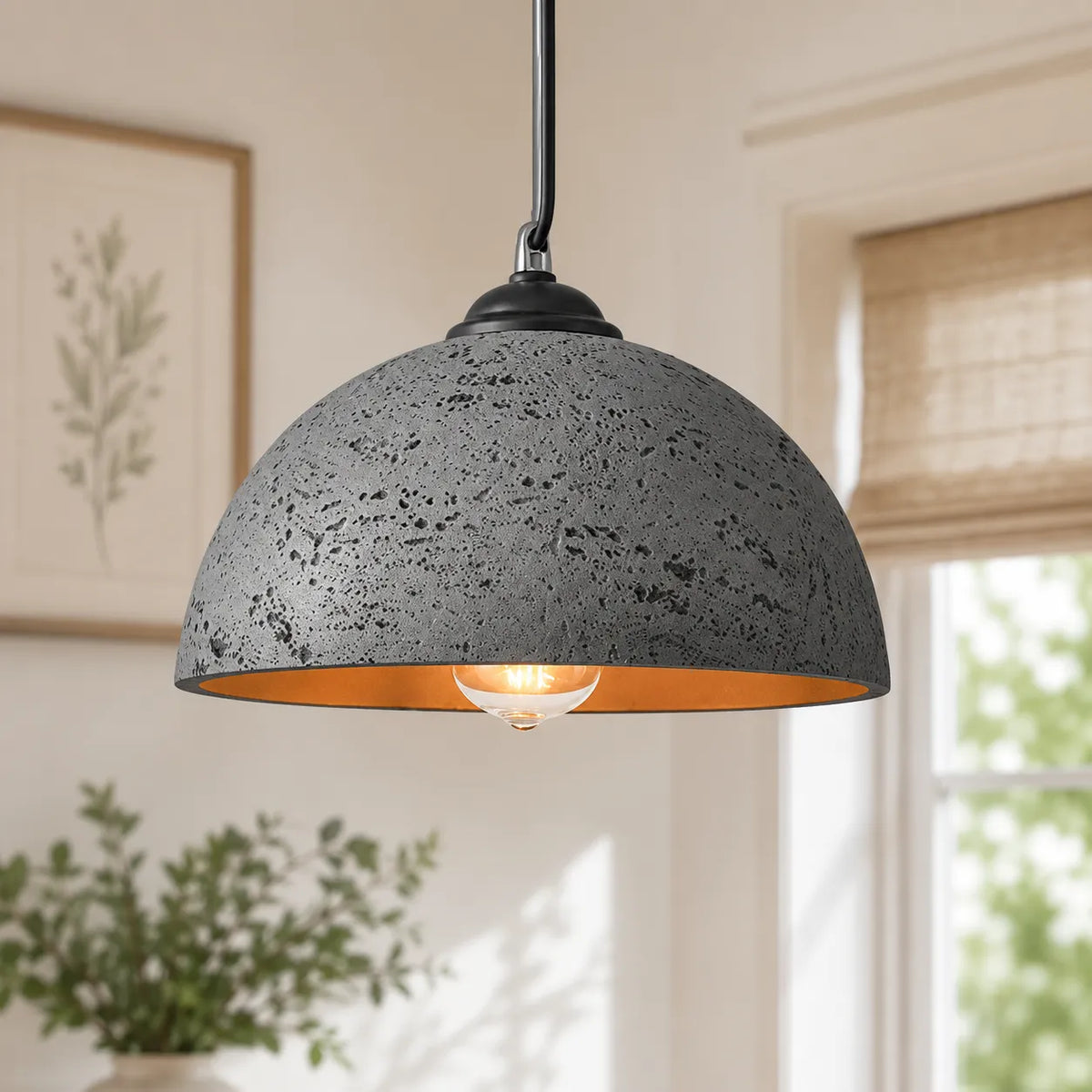 Pendant Light with Matte Resin Dome and Natural Texture for Kitchen Dining