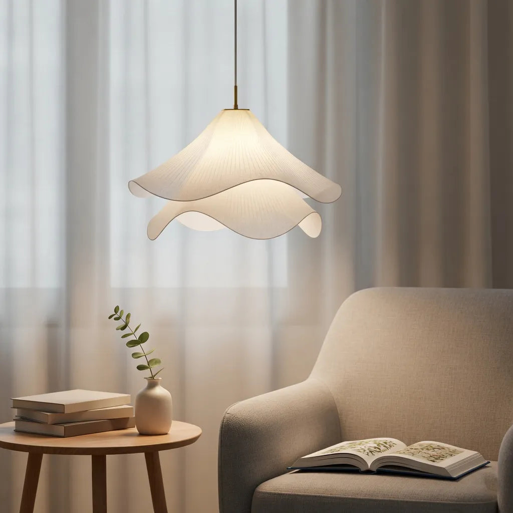 Suspension avec abat-jour ondulé en tissu à plusieurs couches et suspension réglable