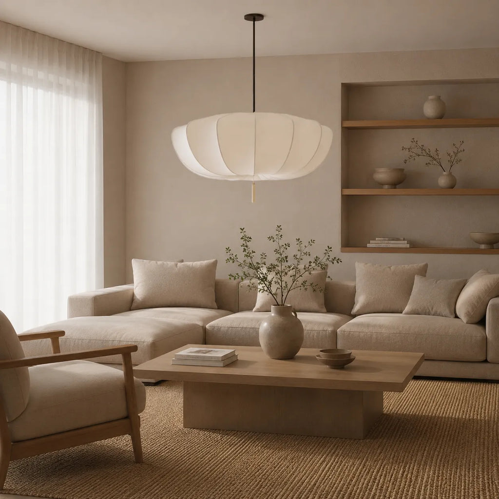 Kitchen Pendant Light Fixtures with Modern Fabric Shade and Soft Diffused