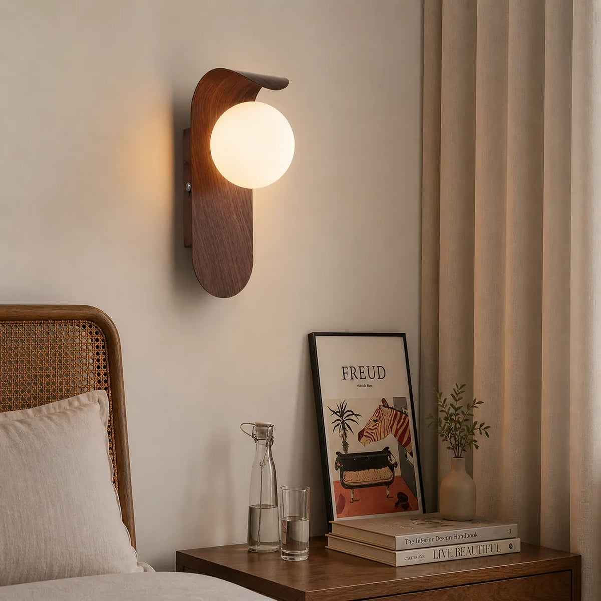 Applique con globo satinato e dettaglio curvo, ideale per camere da letto e corridoi