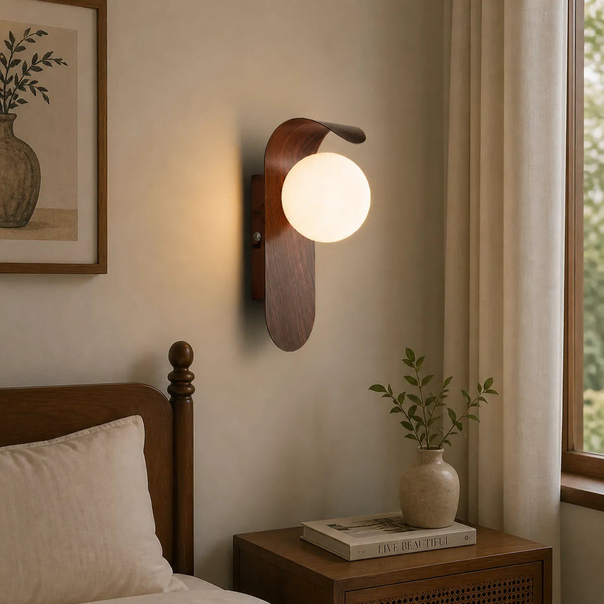 Applique con globo satinato e dettaglio curvo, ideale per camere da letto e corridoi