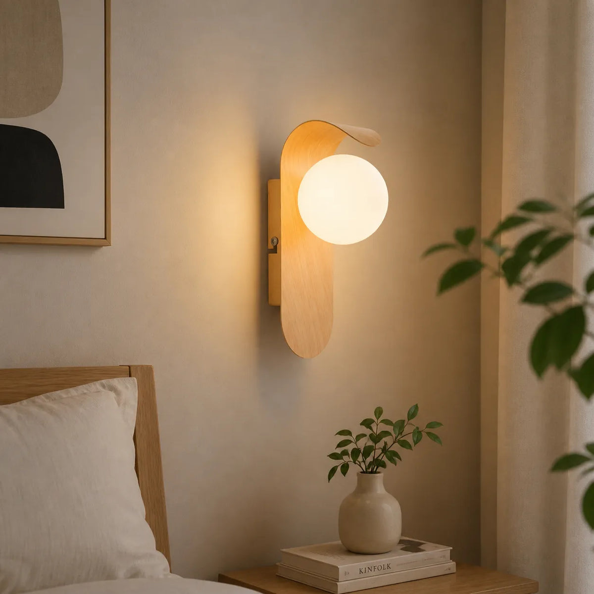 Applique con globo satinato e dettaglio curvo, ideale per camere da letto e corridoi