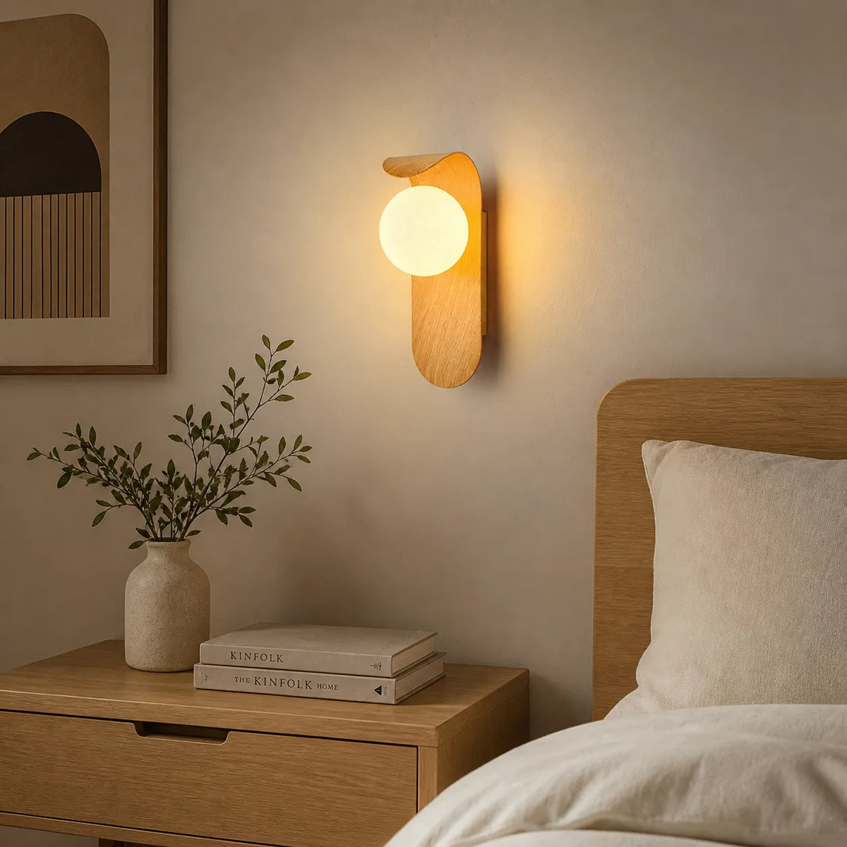 Applique con globo satinato e dettaglio curvo, ideale per camere da letto e corridoi