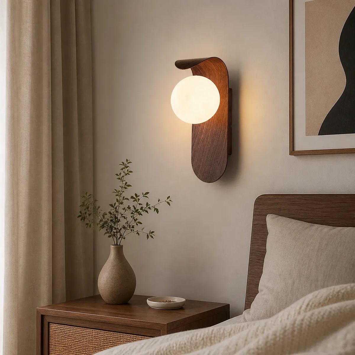 Applique con globo satinato e dettaglio curvo, ideale per camere da letto e corridoi