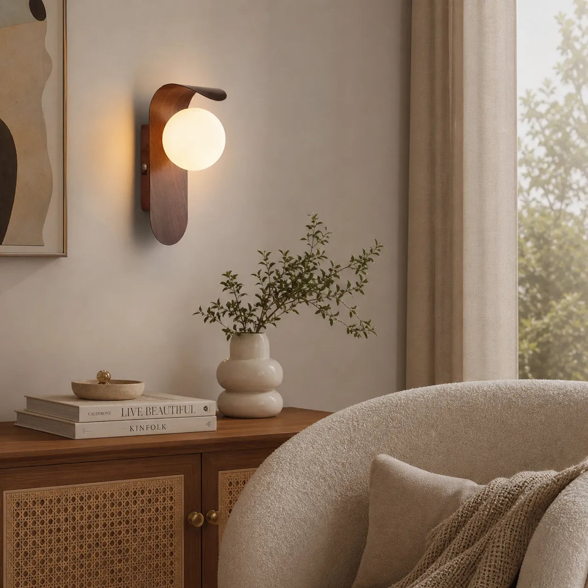 Applique con globo satinato e dettaglio curvo, ideale per camere da letto e corridoi