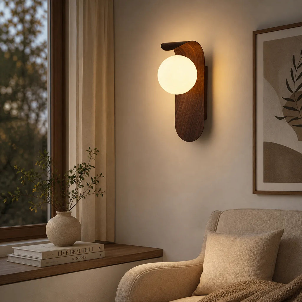 Applique con globo satinato e dettaglio curvo, ideale per camere da letto e corridoi