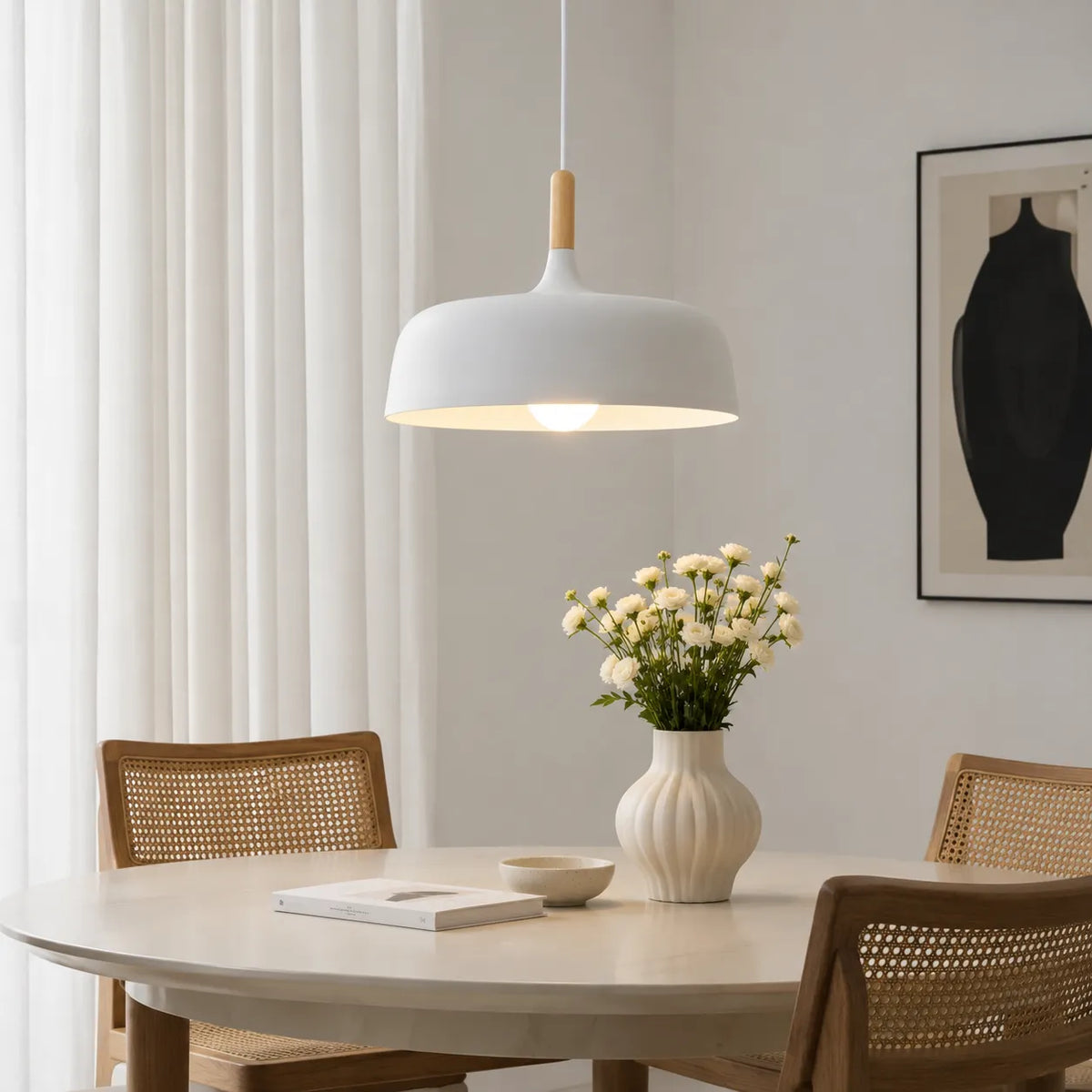 Pendant Light with Wood Accent and Minimal Metal Design for Living Room Dining Kitchen