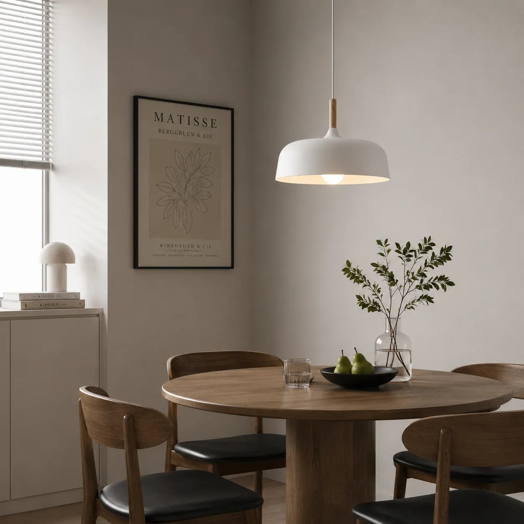 Pendant Light with Wood Accent and Minimal Metal Design for Living Room Dining Kitchen