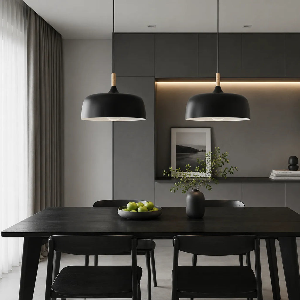 Pendant Light with Wood Accent and Minimal Metal Design for Living Room Dining Kitchen