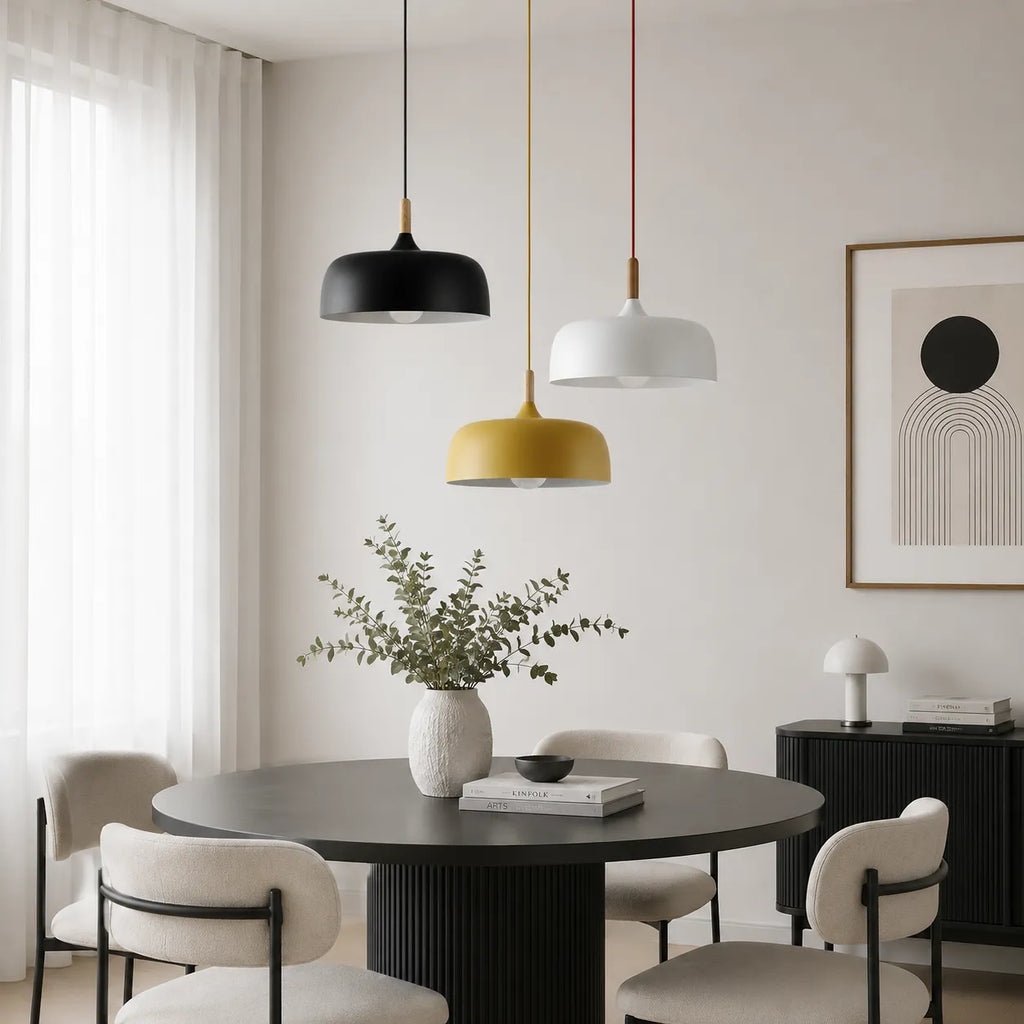 Pendant Light with Wood Accent and Minimal Metal Design for Living Room Dining Kitchen