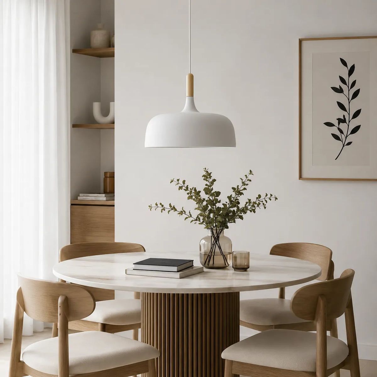 Pendant Light with Wood Accent and Minimal Metal Design for Living Room Dining Kitchen