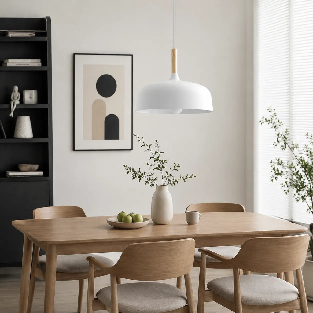 Pendant Light with Wood Accent and Minimal Metal Design for Living Room Dining Kitchen