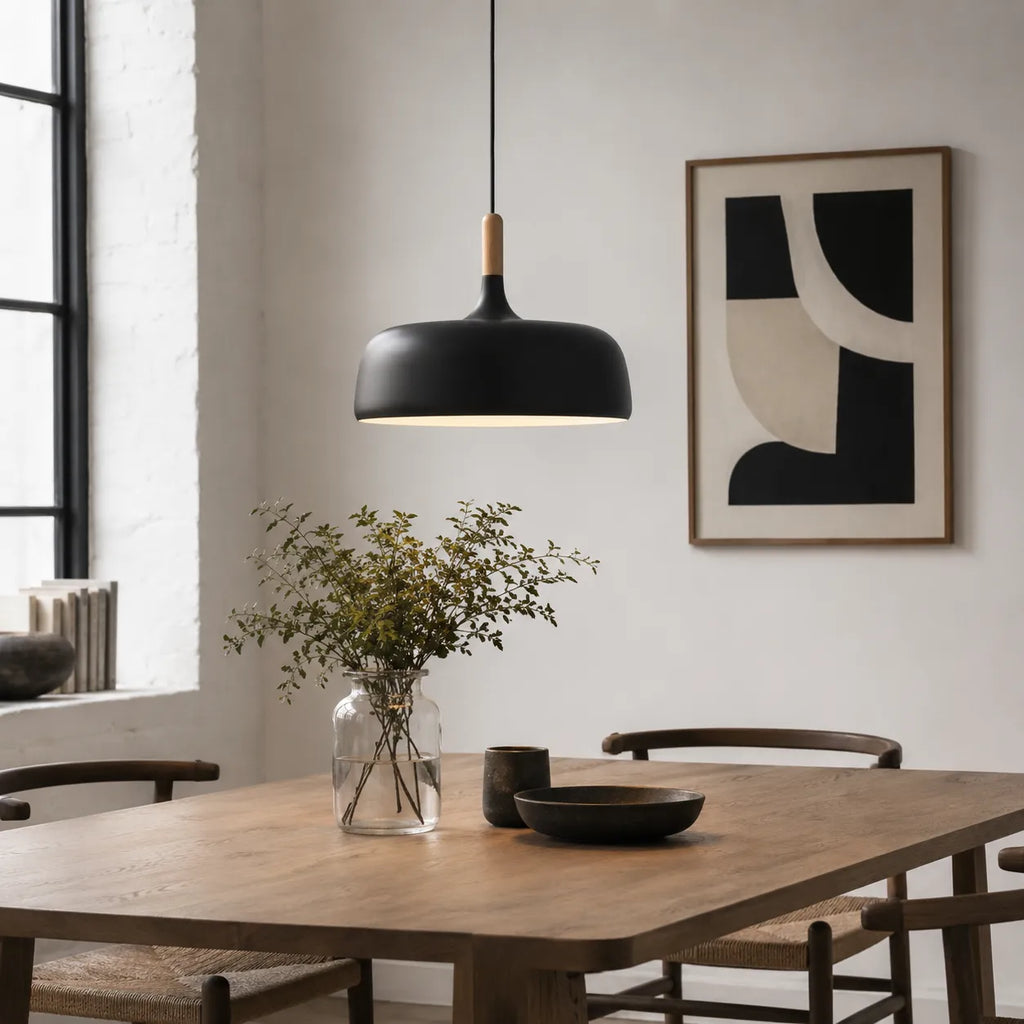 Pendant Light with Wood Accent and Minimal Metal Design for Living Room Dining Kitchen