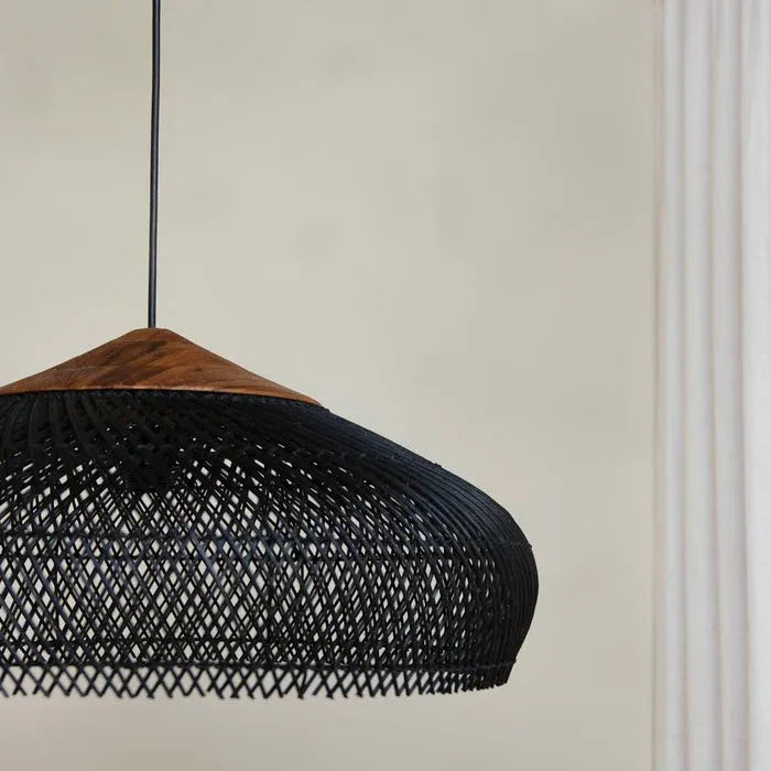 Pendant Light with Handwoven Rattan Dome Shade and Spiral Texture