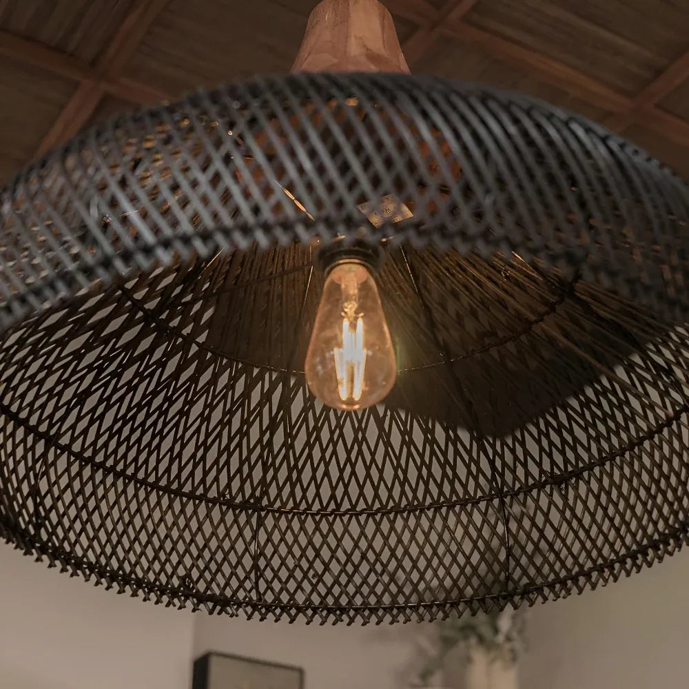 Pendant Light with Handwoven Rattan Dome Shade and Spiral Texture