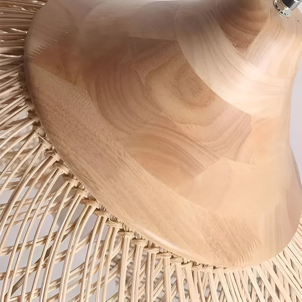 Pendant Light with Handwoven Rattan Dome Shade and Spiral Texture