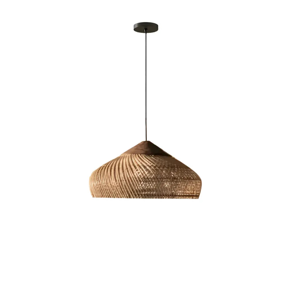 Pendant Light with Handwoven Rattan Dome Shade and Spiral Texture