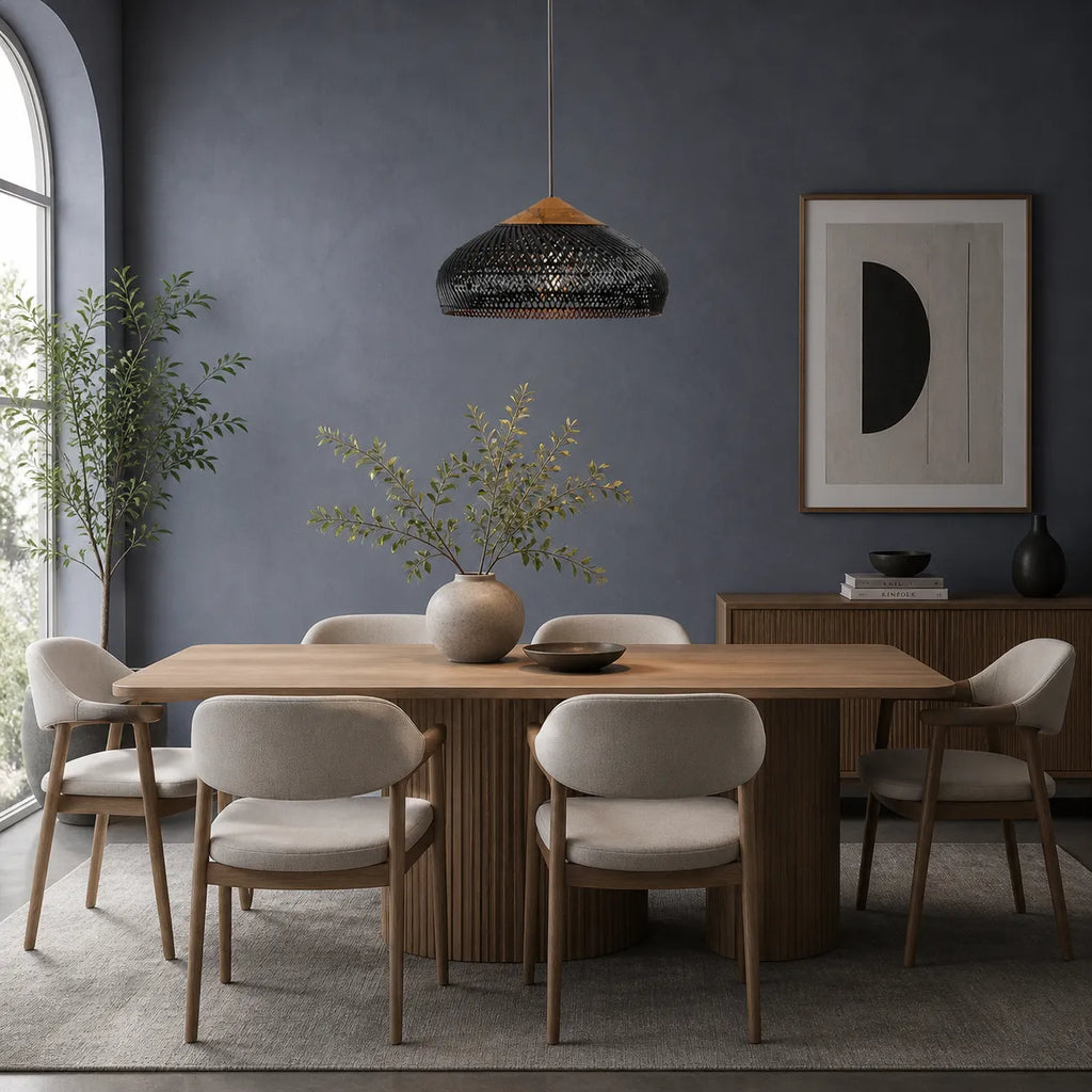 Pendant Light with Handwoven Rattan Dome Shade and Spiral Texture