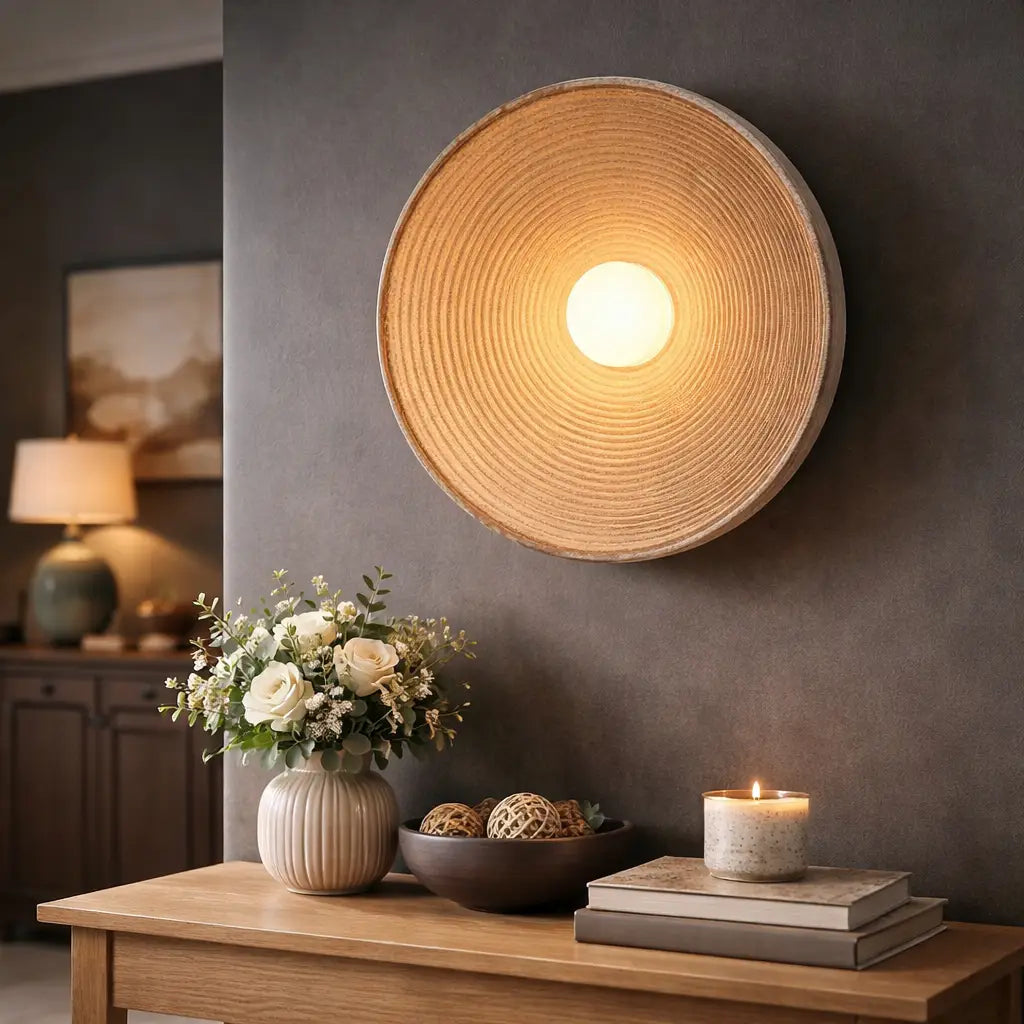 Wall Sconce Lamp with Concentric Ripple Resin Texture and Modern Ambient Lighting