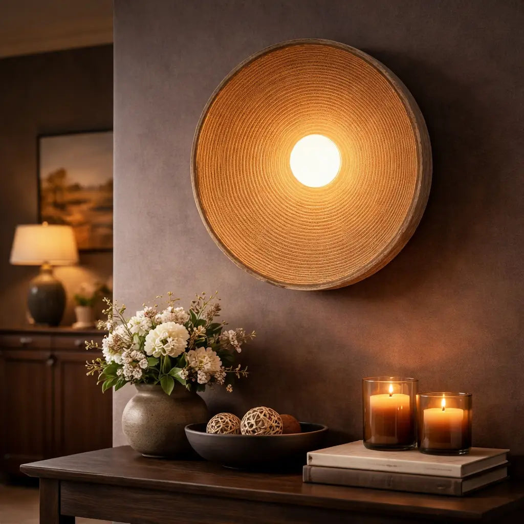 Wall Sconce Lamp with Concentric Ripple Resin Texture and Modern Ambient Lighting