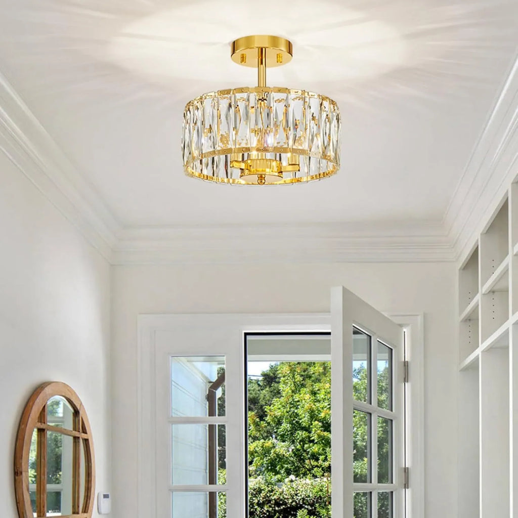 Kian Modern 3-Light Crystal Drum Semi-Flush Ceiling Light