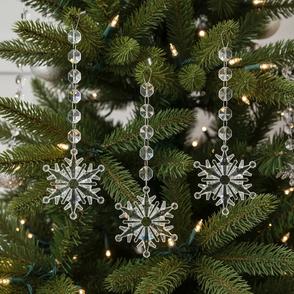 Acrylic Christmas Ornaments with Snowflakes Icicles and Crystal Hanging Decorations - Image 1