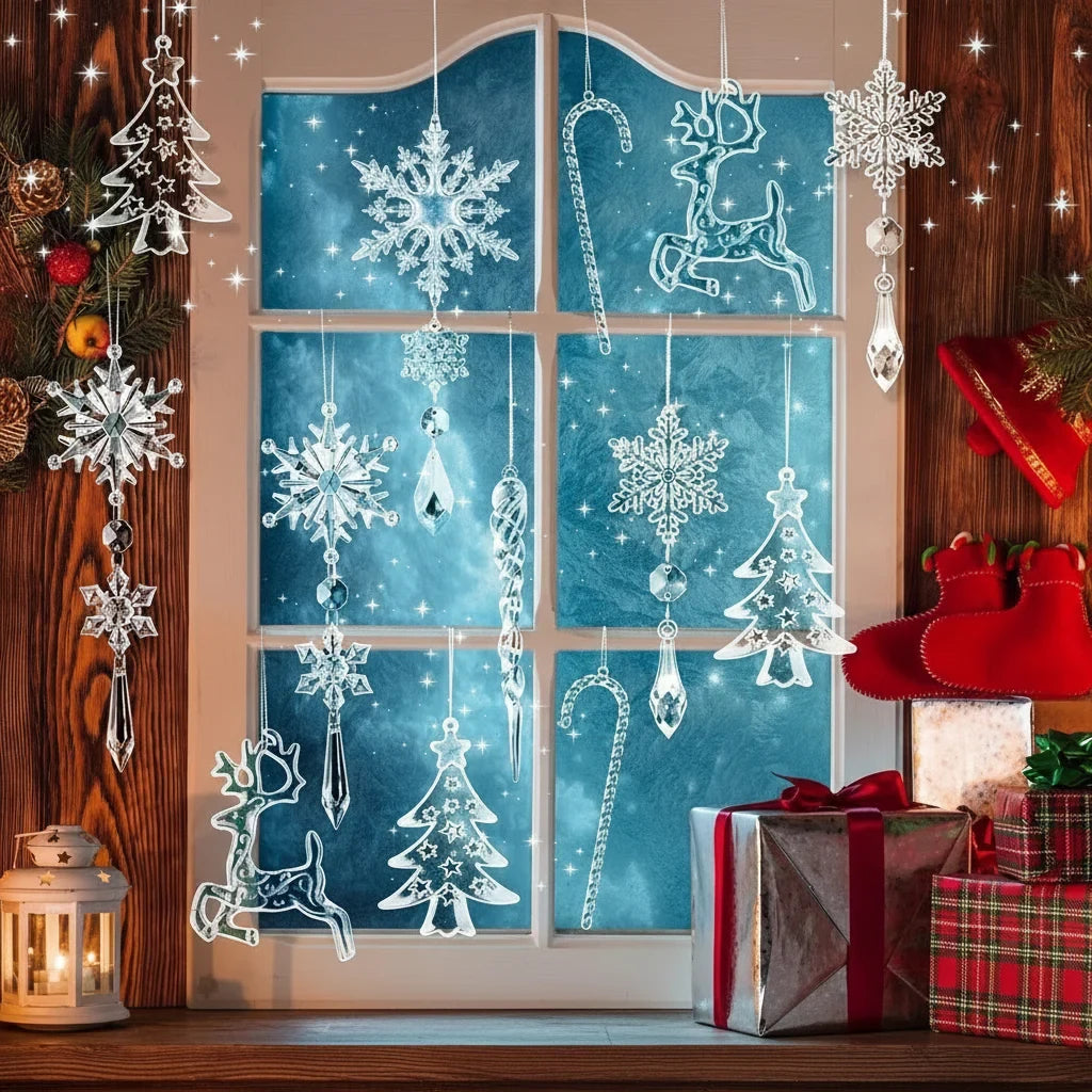 Acrylic Christmas Ornaments with Snowflakes Icicles and Crystal Hanging Decorations - Image 4
