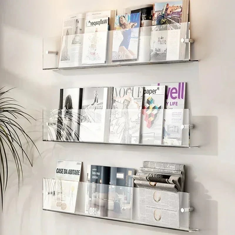 Acrylic Floating Shelf with Wall Mount and Front Barrier for Books and Magazines - Image 10