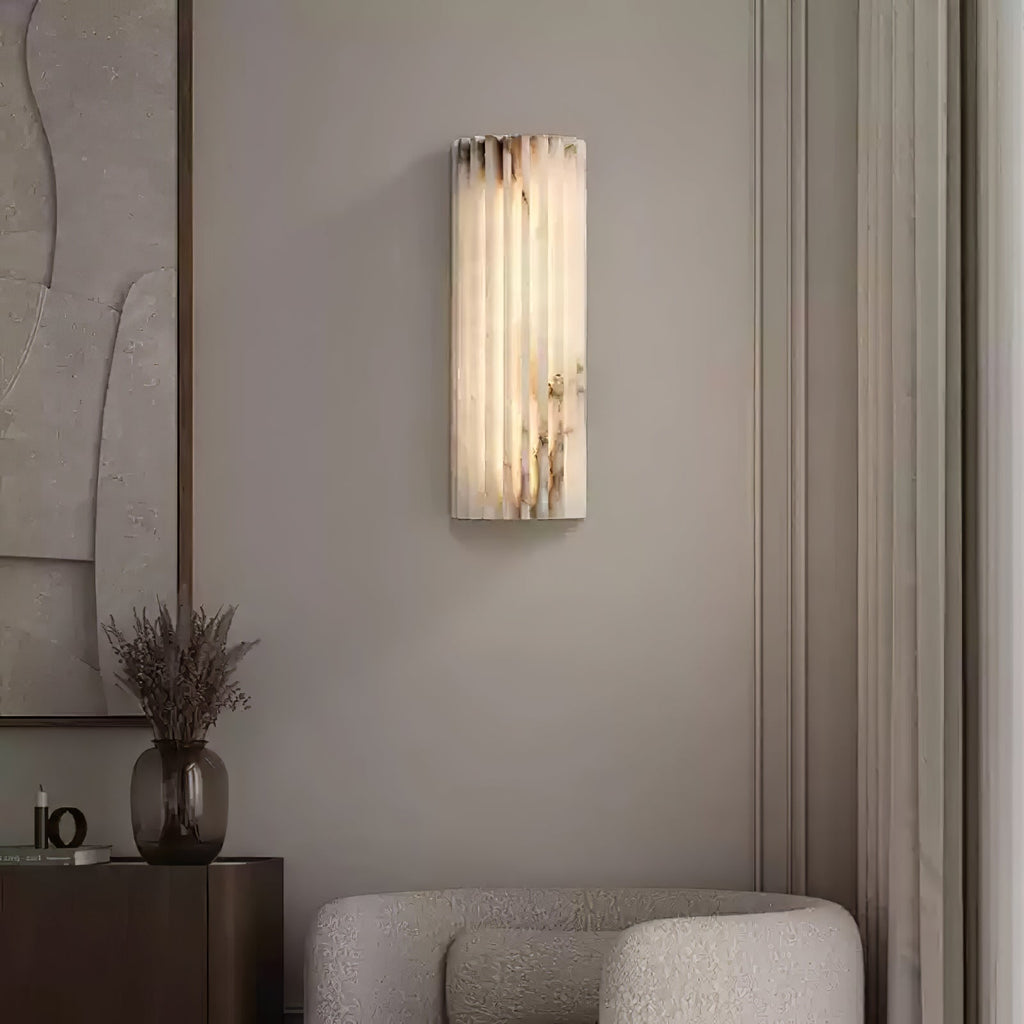 Alabaster Wall Sconce with Fluted Stone Texture and Integrated LED Light - Image 2