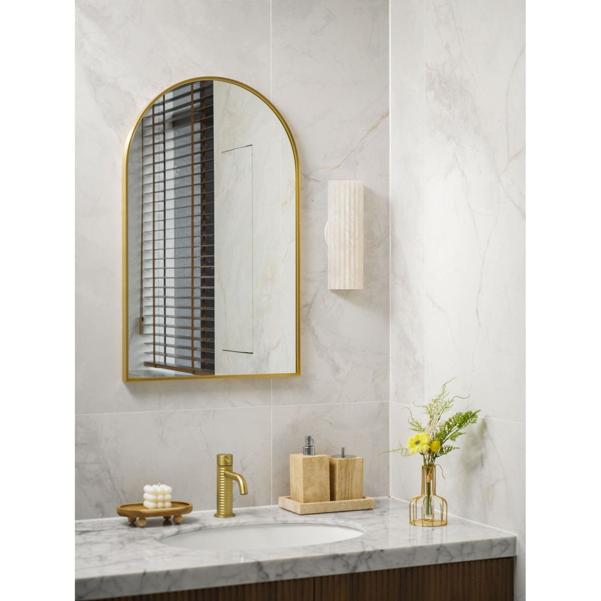 Alabaster Wall Sconce with Fluted Stone Texture and Integrated LED Light - Image 24