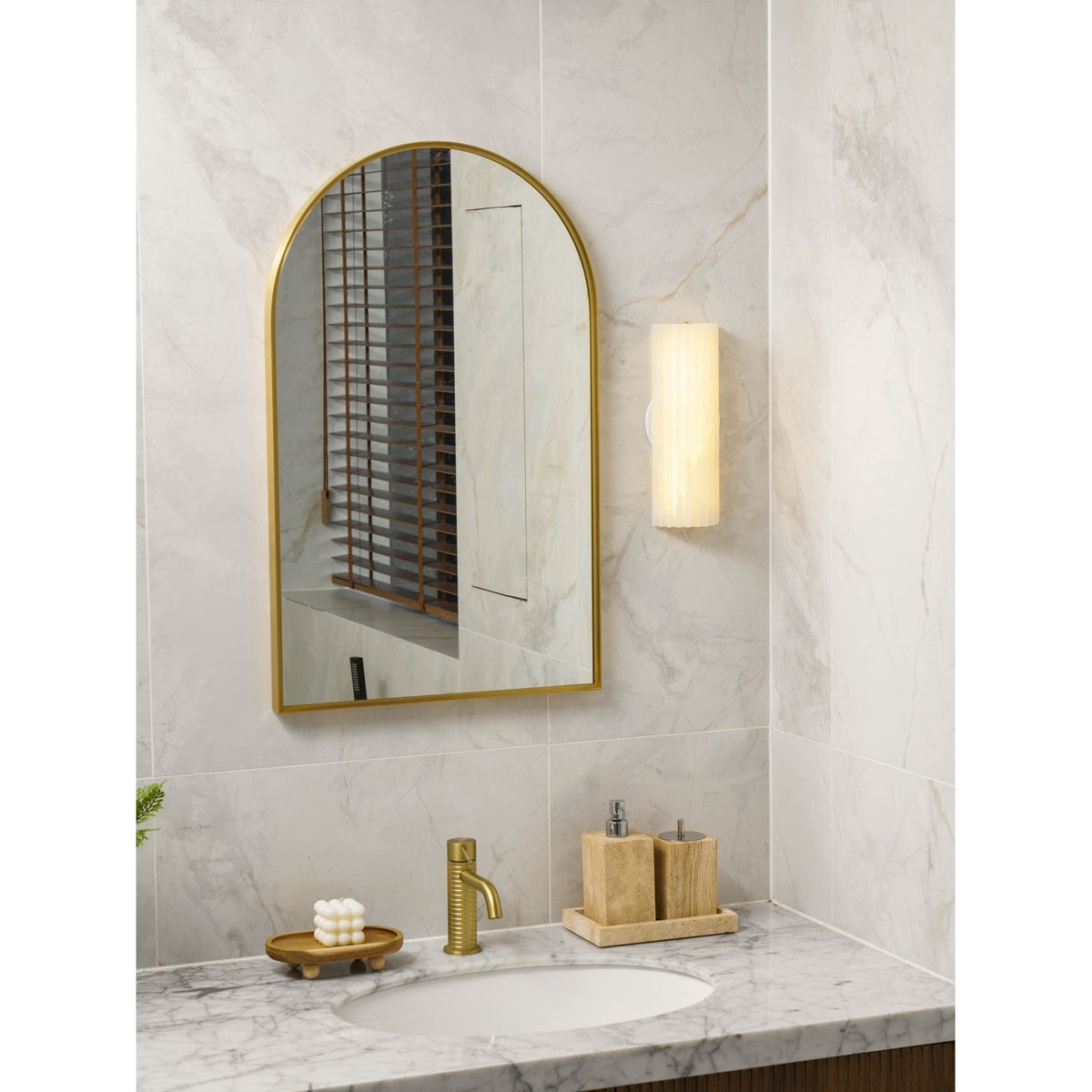 Alabaster Wall Sconce with Fluted Stone Texture and Integrated LED Light - Image 27