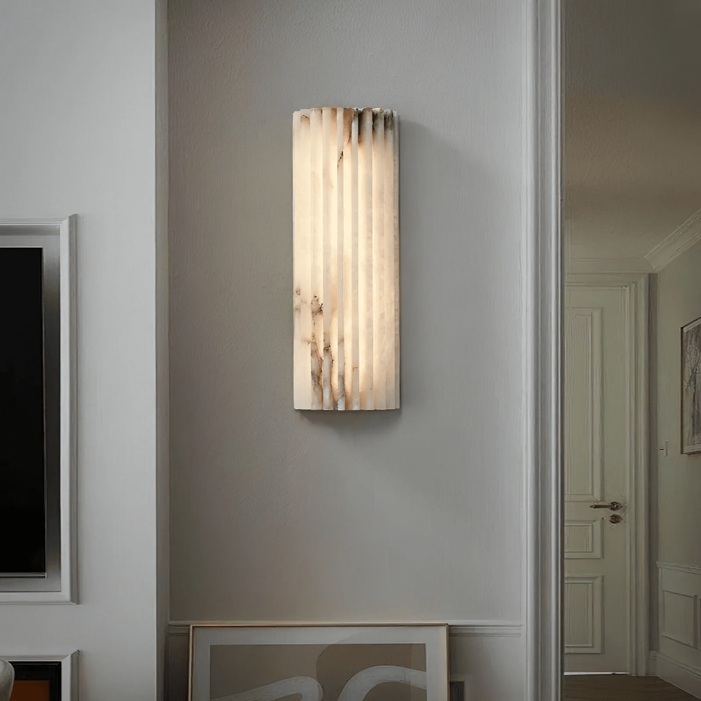 Alabaster Wall Sconce with Fluted Stone Texture and Integrated LED Light - Image 3