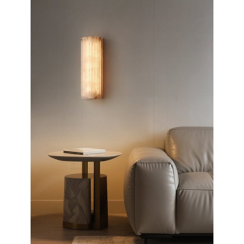 Alabaster Wall Sconce with Fluted Stone Texture and Integrated LED Light - Image 38