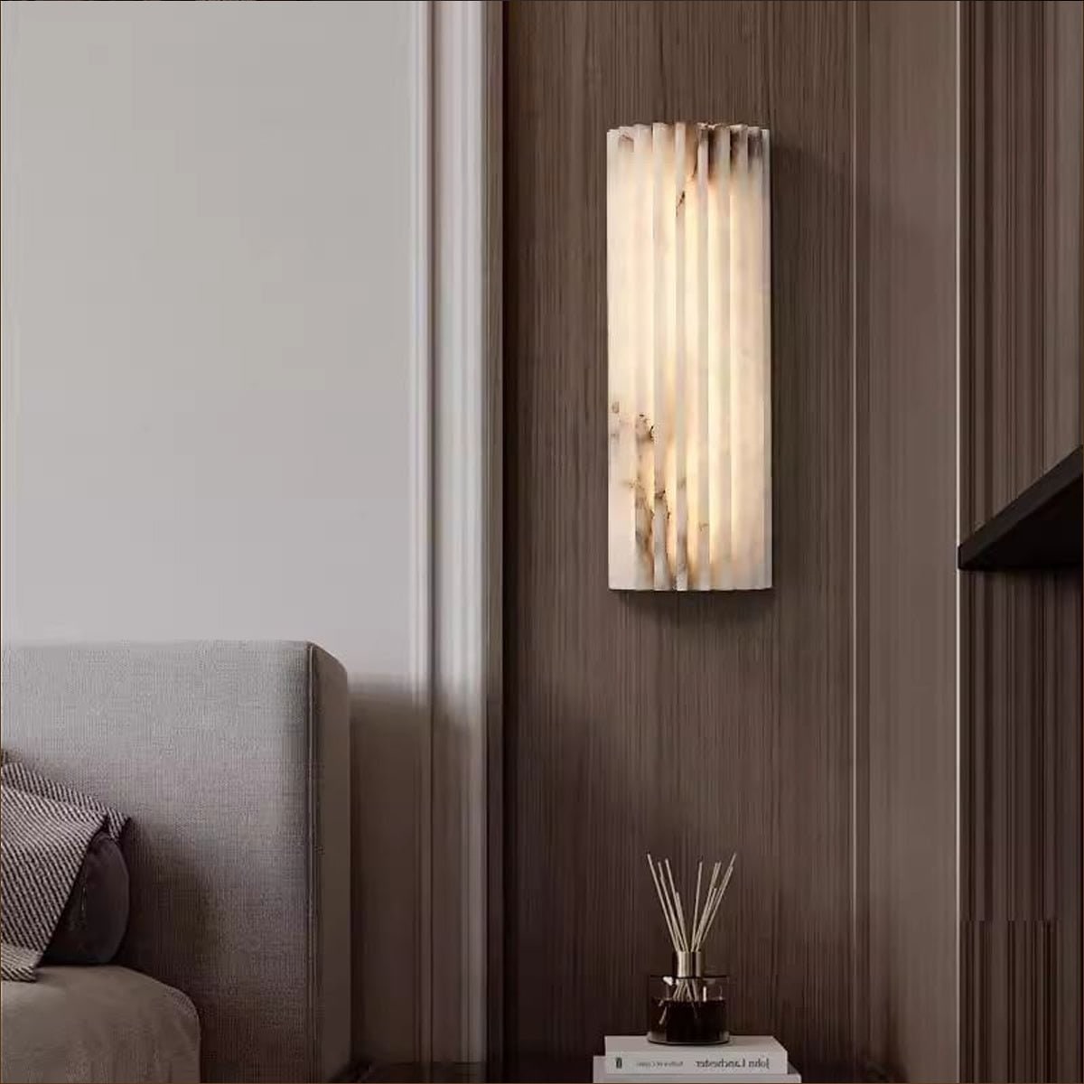 Alabaster Wall Sconce with Fluted Stone Texture and Integrated LED Light - Image 4