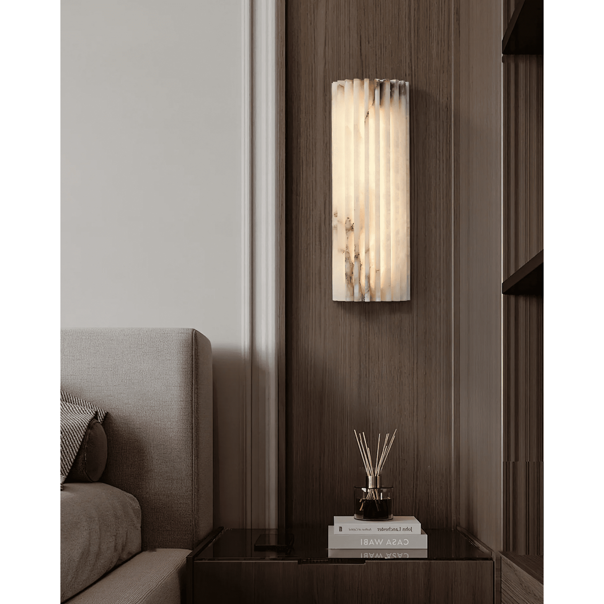 Alabaster Wall Sconce with Fluted Stone Texture and Integrated LED Light - Image 45