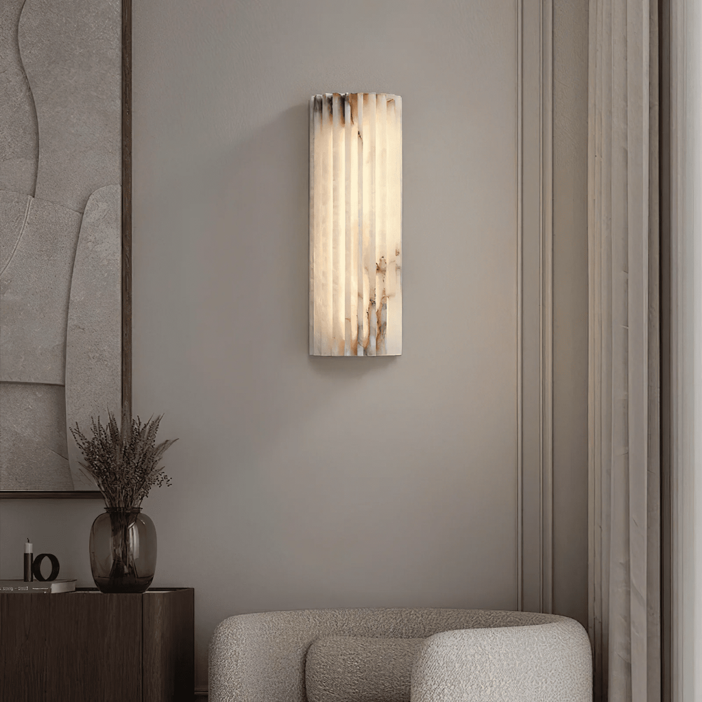 Alabaster Wall Sconce with Fluted Stone Texture and Integrated LED Light - Image 46