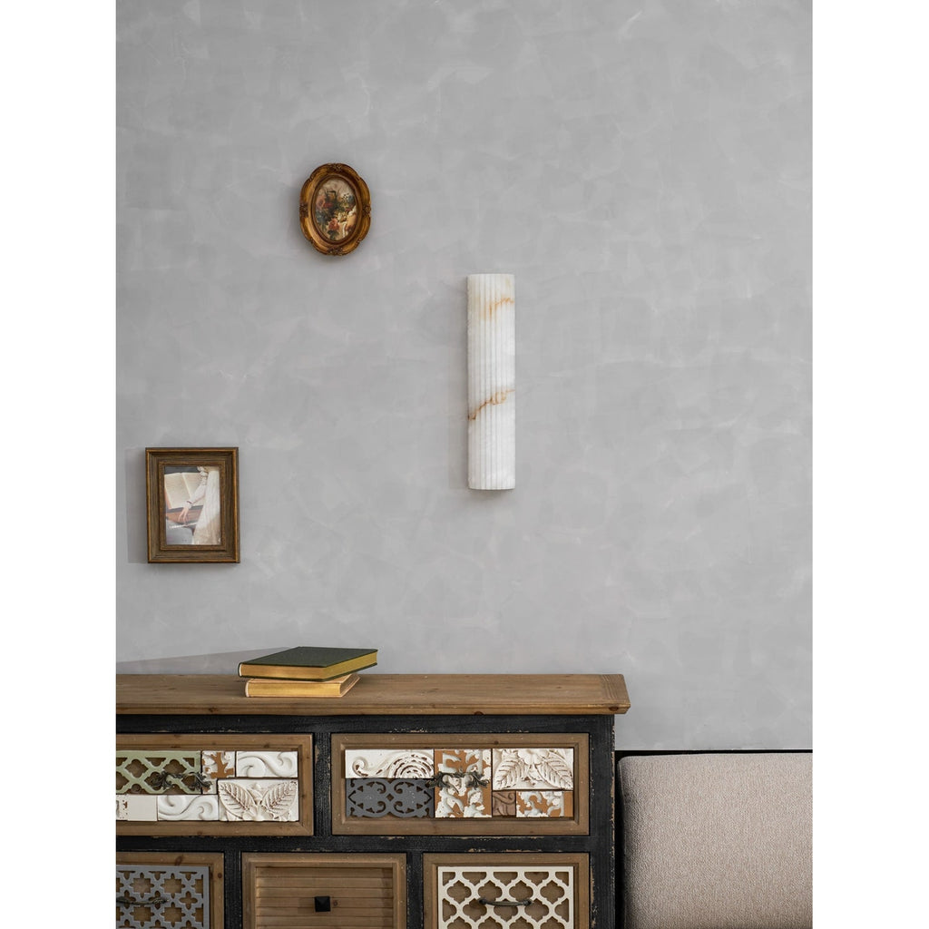 Alabaster Wall Sconce with Fluted Stone Texture and Integrated LED Light - Image 55