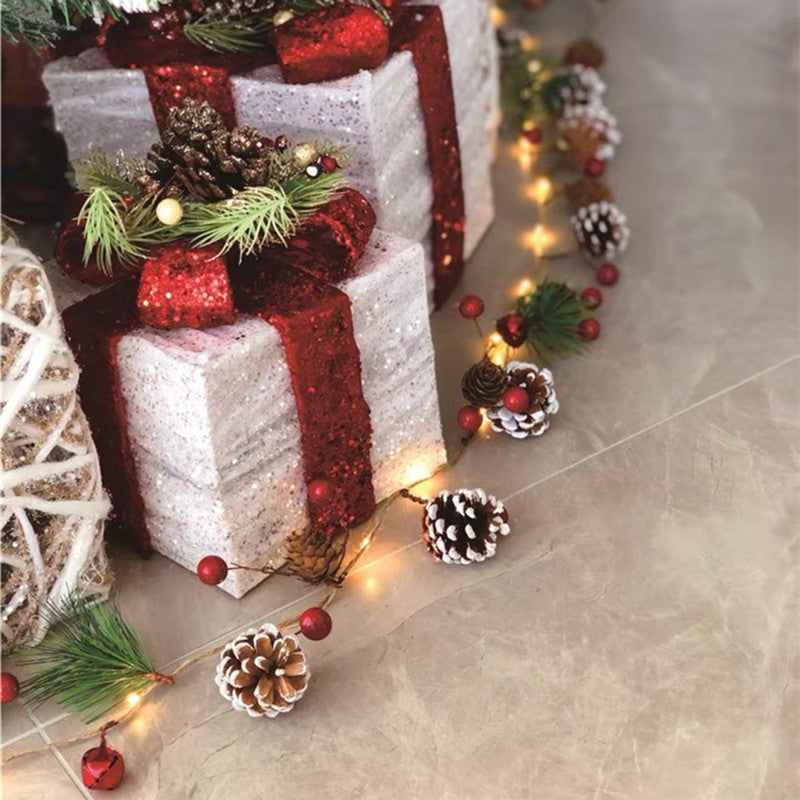 Battery Operated Christmas Garland Lights with Warm White LED and Pine Cones - Image 10