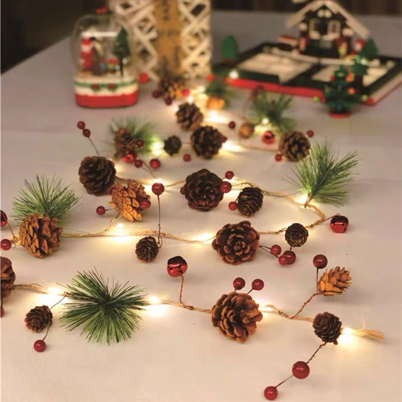 Battery Operated Christmas Garland Lights with Warm White LED and Pine Cones - Image 5