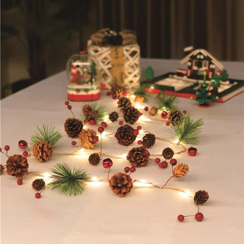 Battery Operated Christmas Garland Lights with Warm White LED and Pine Cones - Image 6