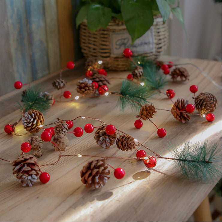 Battery Operated Christmas Garland Lights with Warm White LED and Pine Cones - Image 7
