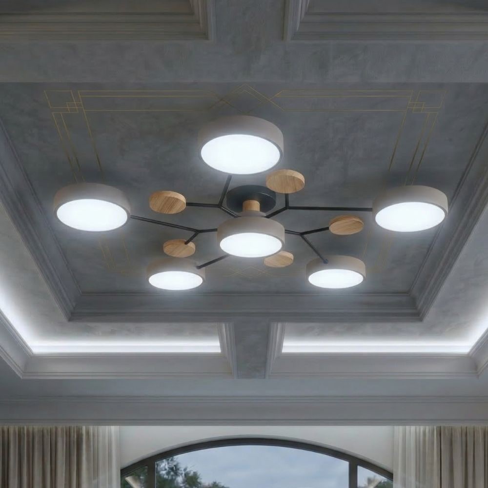 Bedroom Ceiling Light Fixtures Semi Flush LED Modern with Wooden Accents - Image 40