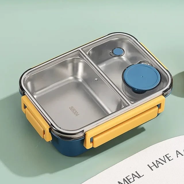 Bento Lunch Box with Stainless Steel Tray Three Compartments and Leak-Proof Lid - Image 14