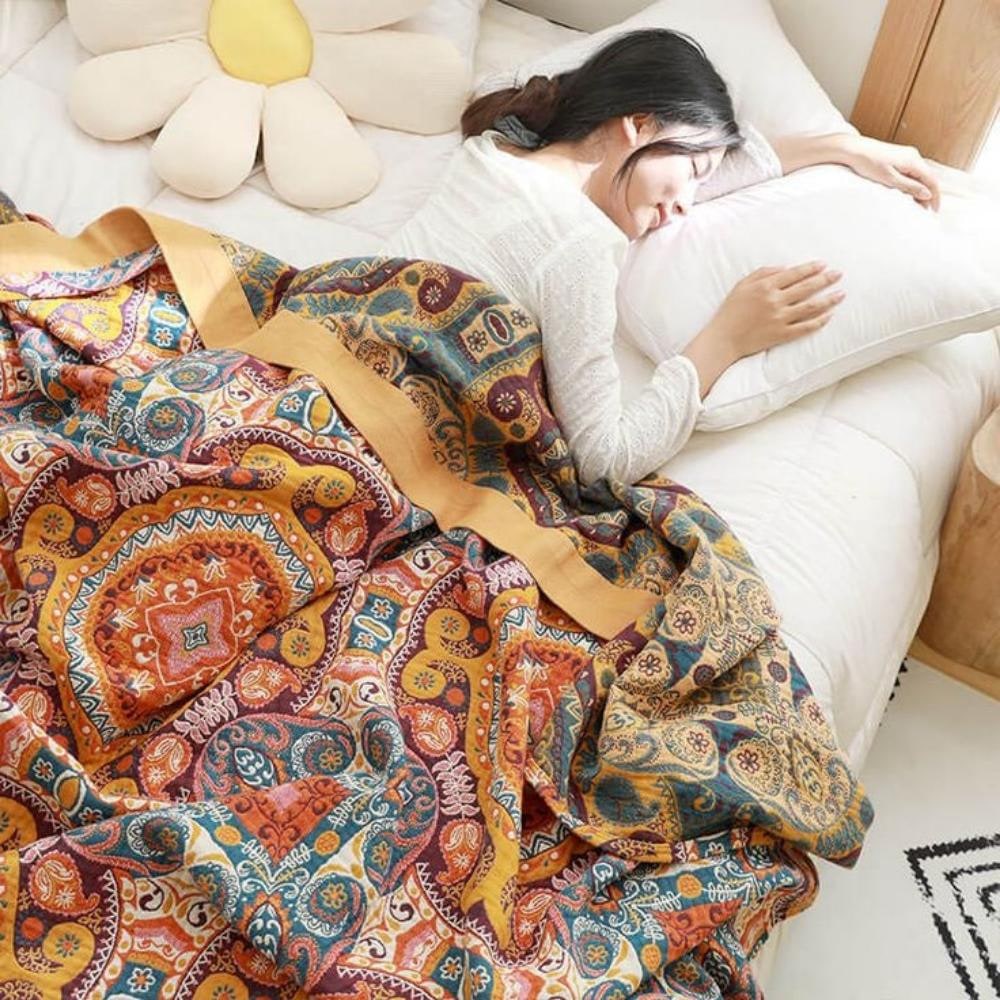 Boho Throw Blanket with Reversible Mandala Paisley Pattern and Soft Woven Texture - Image 3