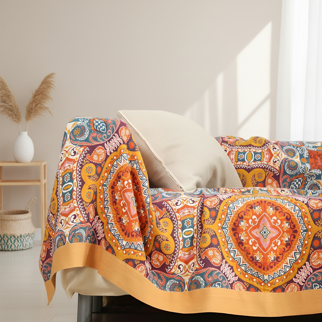 Boho Throw Blanket with Reversible Mandala Paisley Pattern and Soft Woven Texture - Image 6