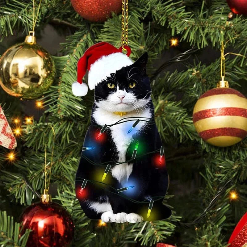 Cat Christmas Ornaments with Custom Designs Flat Acrylic Tree Pendants with Gold Plated Hanging String - Image 2