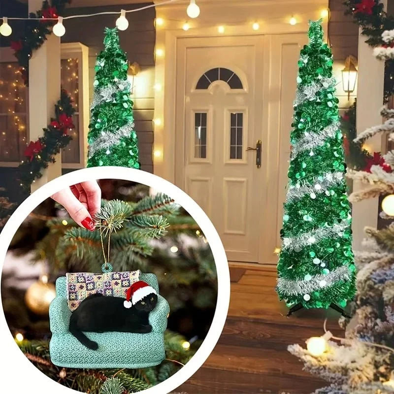 Cat Christmas Ornaments with Custom Designs Flat Acrylic Tree Pendants with Gold Plated Hanging String - Image 5