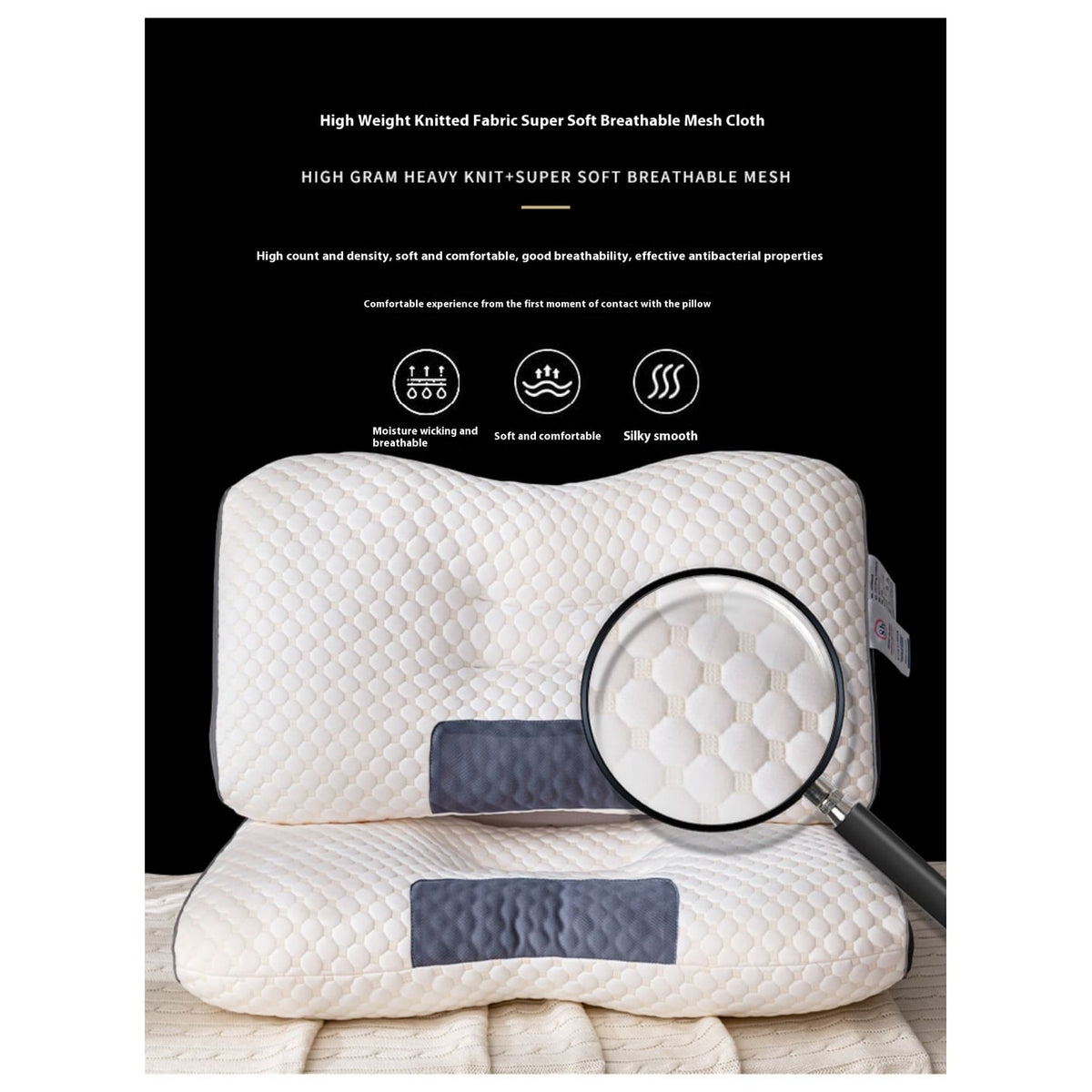Cervical Support Pillow with Ergonomic Contour and Breathable Knitted Cover - Image 4