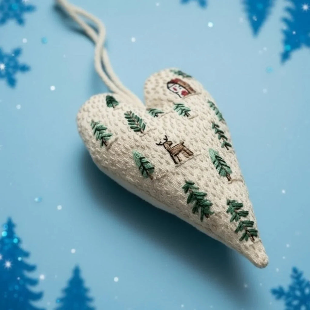 Christmas Embroidery Kit for Beginners with Heart-Shaped Ornament and Hoop - Image 12